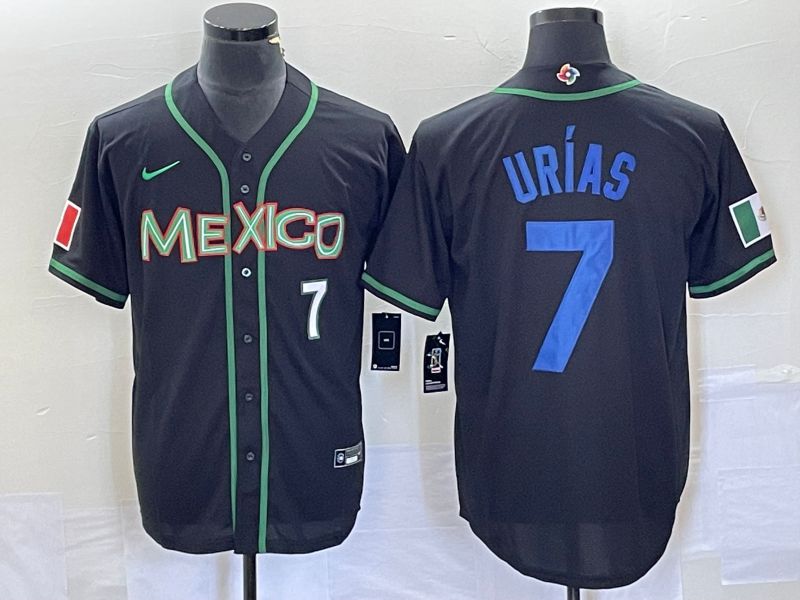 Men 2023 World Cub Mexico #7 Urias Black blue Nike MLB Jersey4